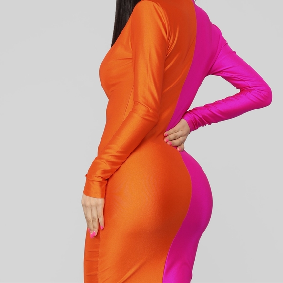 Rainbow Sherbet Midi Dress - Neon Pink and Orange - Picture 7 of 14